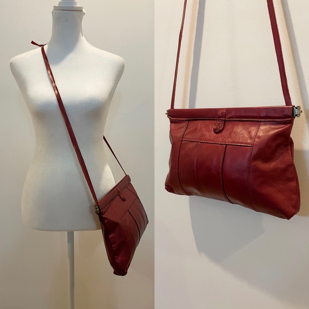 Vintage 70s Oxblood Leather Handmade Crossbody/Clutch